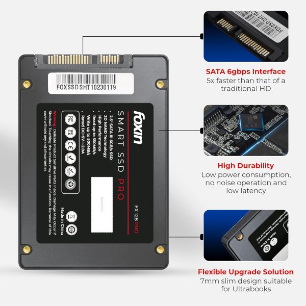 Foxin 128 GB PRO SSD | Hard Disk with 3D NAND Technology & 2.5 Inch SATA III 6GB/S | Read Speed 550mbps, Write Speed 500 mbps | 5 Years Warranty