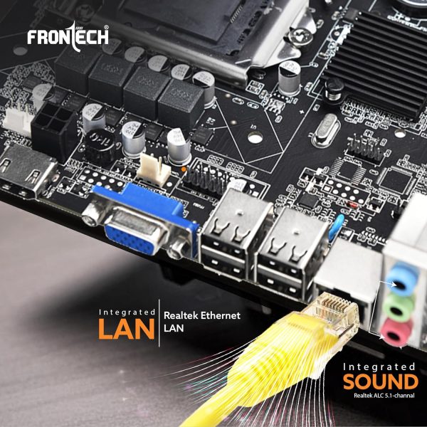 FRONTECH H61 Chipset Motherboard with 2xDDR3 RAM Slots LGA1155 Supports i3/i5/i7 Processors | 6+4 USB Ports | PCIe 16x | 3xSATA Slots | 1xHDMI, 1xVGA, (FT-0487)