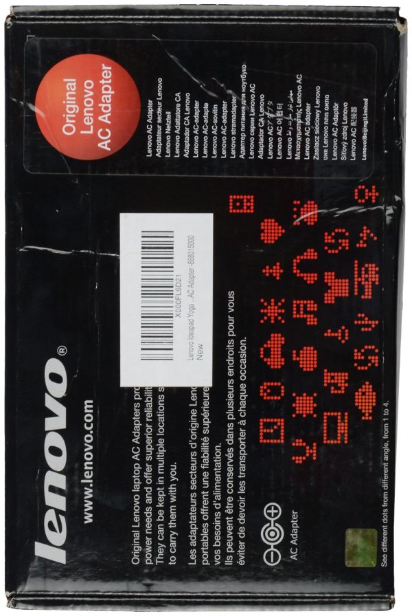(Refurbished) Lenovo 65W USB Slim Tip Rectangular pin Laptop Adapter/Charger with Power Cord for Select Models of Lenovo Laptops (Black)