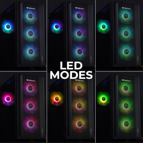 ZEBRONICS Hype Mid-Tower Premium Gaming Cabinet - ATX/M-ATX/M-ITX, 3 x 120 mm Front, 1 x 120 mm Rear Fan, RGB Inner Glow, LED Control, Tempered Glass Side Panel, USB 3.0, Magnetic Dust Filter