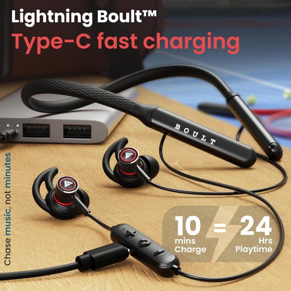 Boult Audio Curve Max Bluetooth Earphones with 100H Playtime, Clear Calling ENC Mic, Dual Device Connectivity, Lowest Latency Gaming, 13mm Bass Driver, Made in India Neckband Wireless Earphone (Black)