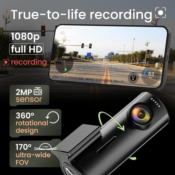 Boult Cruisecam X1 GPS Dash Camera for Car | 1080p HD Recording | 170° Ultra-Wide Angle | 360° Rotation | App Control | Night Vision | G-Sensor | Heat Resistant Supercapacitor | Easy DIY Dash Cam