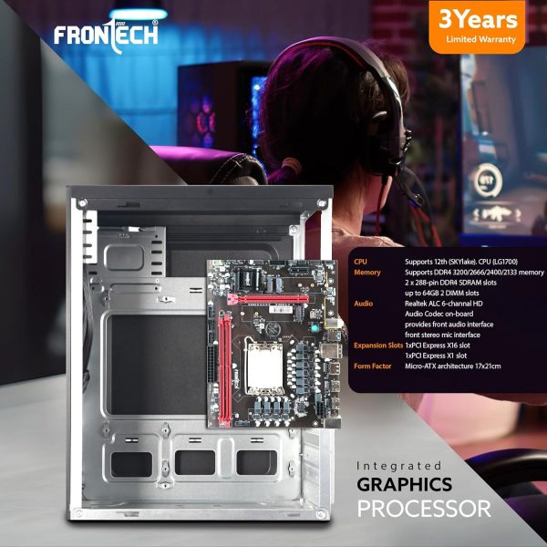 FRONTECH Premium Micro-ATX Motherboard with H610 Express Chipset - Supports 10th Gen CPUs (LGA 700) - DDR4 3200 Memory, Realtek Audio, and M.2 Connectivity (FT-0485)