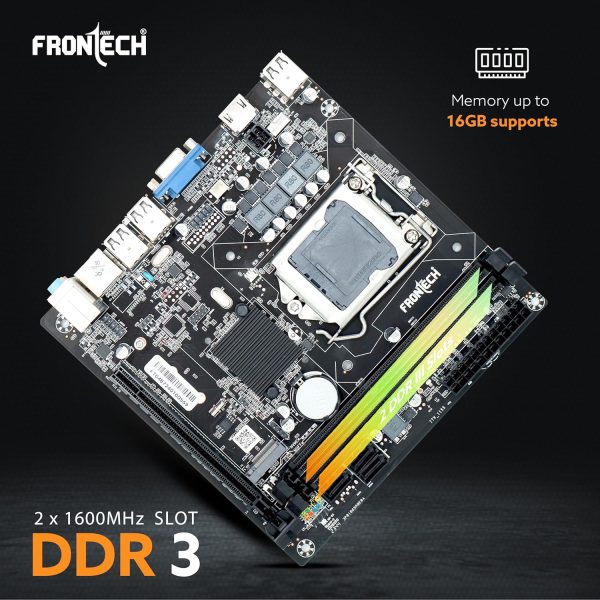 FRONTECH H61 Chipset Motherboard with 2xDDR3 RAM Slots LGA1155 Supports i3/i5/i7 Processors | 6+4 USB Ports | PCIe 16x | 3xSATA Slots | 1xHDMI, 1xVGA, (FT-0487)