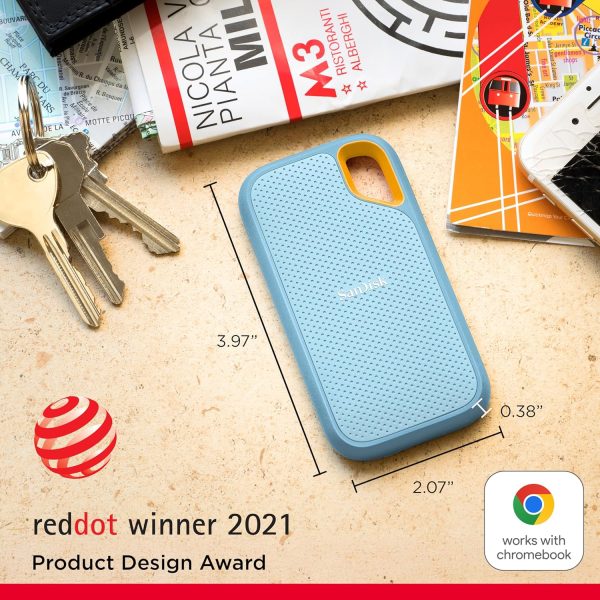 SanDisk Extreme Portable 4TB, 1050MB/s R, 1000MB/s W, 3mtr Drop Protection, IP65 Water/dust Resistance, HW Encryption, PC,MAC & TypeC Smartphone Compatible, 5Y Warranty, External SSD, SkyBlue Color