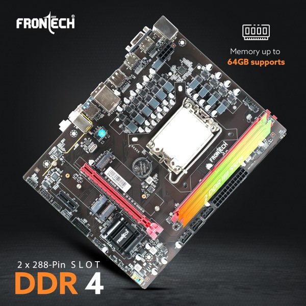FRONTECH Premium Micro-ATX Motherboard with H610 Express Chipset - Supports 10th Gen CPUs (LGA 700) - DDR4 3200 Memory, Realtek Audio, and M.2 Connectivity (FT-0485)