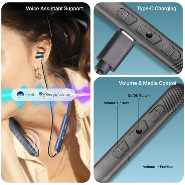ZEBRONICS Zeb Yoga 111 EQ Mode UP to 50 Hour Backup ENVIROMENTAL Voice Cancellation Voice ASSISANT Support Type -C Charging Volume & Media Control Gaming Mode Dual Pairing Call Function BT v5.3 - Image 4