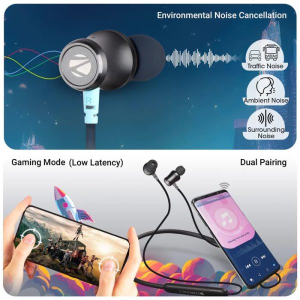 ZEBRONICS Zeb Yoga 111 EQ Mode UP to 50 Hour Backup ENVIROMENTAL Voice Cancellation Voice ASSISANT Support Type -C Charging Volume & Media Control Gaming Mode Dual Pairing Call Function BT v5.3