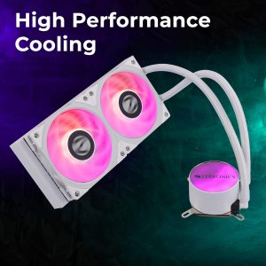 ZEBRONICS AIO240AW - 240mm AIO Liquid Cooler with Support Up To LGA1700 / AM5 sockets, Anti Leak Design, ARGB sync, Braided Tubing, Fan controller with Remote control (White)