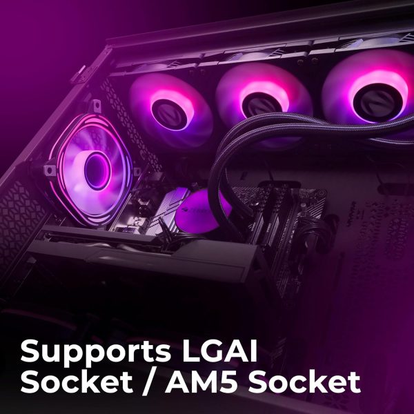 ZEBRONICS AIO360AB - 360mm AIO Liquid Cooler with Support Up To LGA1700 / AM5 sockets, Anti Leak Design, ARGB sync, Braided Tubing, Fan controller with Remote control (Black)