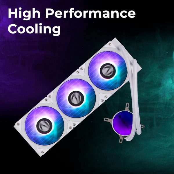 ZEBRONICS AIO360AW - 360mm AIO Liquid Cooler with Support Up To LGA1700 / AM5 sockets, Anti Leak Design, ARGB sync, Braided Tubing, Fan controller with Remote control (White)