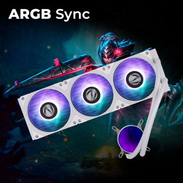 ZEBRONICS AIO360AW - 360mm AIO Liquid Cooler with Support Up To LGA1700 / AM5 sockets, Anti Leak Design, ARGB sync, Braided Tubing, Fan controller with Remote control (White)