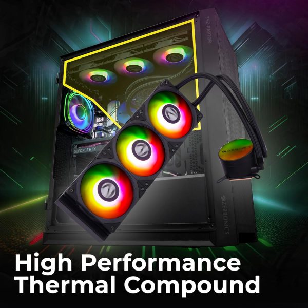 ZEBRONICS AIO360AB - 360mm AIO Liquid Cooler with Support Up To LGA1700 / AM5 sockets, Anti Leak Design, ARGB sync, Braided Tubing, Fan controller with Remote control (Black)