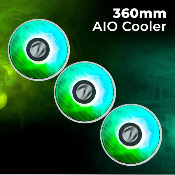 ZEBRONICS AIO360AW - 360mm AIO Liquid Cooler with Support Up To LGA1700 / AM5 sockets, Anti Leak Design, ARGB sync, Braided Tubing, Fan controller with Remote control (White)