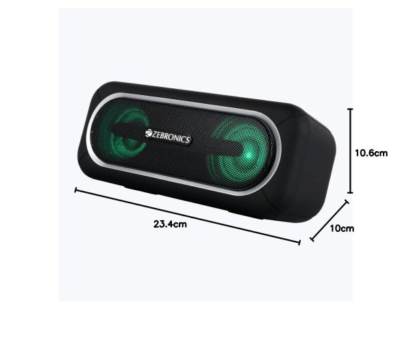Zebronics Zeb-Delight 20 Bluetooth v5.0 Portable Speaker with 10W RMS, TWS Function, FM Radio, Call Function, Supports USB, microSD, 5H Backup, Built-in Rechargeable Battery, AUX and RGB Lights