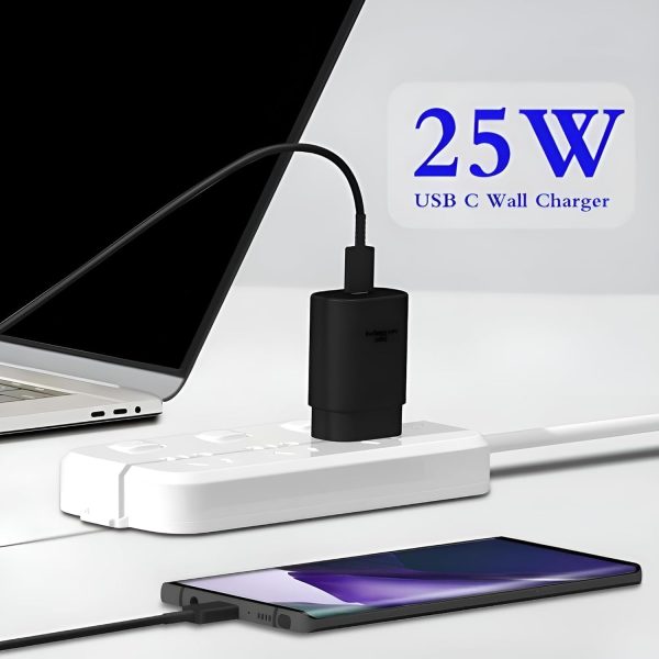Samsung 25W Fast Charging Adapter with 1M Type C to C Cable Compatible with Galaxy S25, S25 Plus, A16, A06, M05, M15, F15, F05, Z fold/flip,6,5,4,3 & Other Type C Devices, Superfast Charger, Black