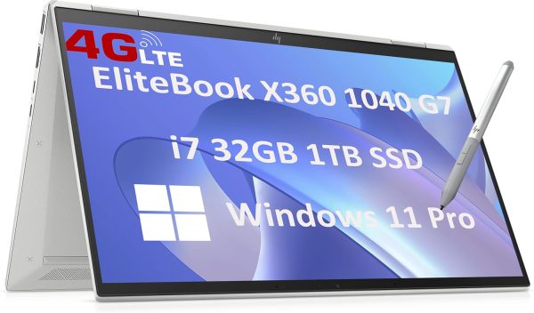 HP EliteBook X360 1040 G7 4G LTE 2-in-1 Business Laptop (14" FHD Touchscreen, Intel 6-Core i7-10810U, 32GB RAM, 1TB SSD, IST Rechargeable Stylus) 2X Thunderbolt 4, Wi-Fi 6, Webcam, Win 11 Pro, Silver