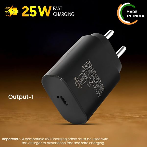 Samsung 25W Fast Charging Adapter with 1M Type C to C Cable Compatible with Galaxy S25, S25 Plus, A16, A06, M05, M15, F15, F05, Z fold/flip,6,5,4,3 & Other Type C Devices, Superfast Charger, Black