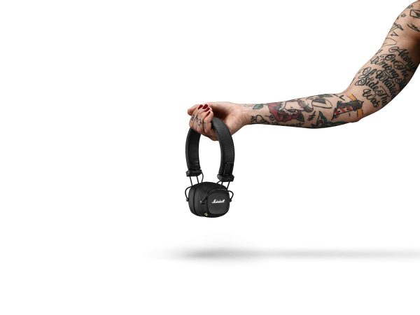 Marshall Major IV Wireless On-Ear Headphones with 80+ Hours of Playtime, Multi-Dimensional Control Knob, Wireless Charging- Black