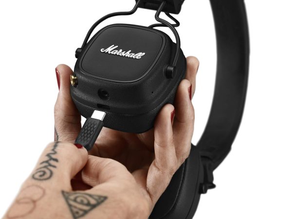 Marshall Major IV Wireless On-Ear Headphones with 80+ Hours of Playtime, Multi-Dimensional Control Knob, Wireless Charging- Black