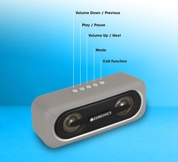 Zebronics Zeb-Delight 20 Bluetooth v5.0 Portable Speaker with 10W RMS, TWS Function, FM Radio, Call Function, Supports USB, microSD, 5H Backup, Built-in Rechargeable Battery, AUX and RGB Lights