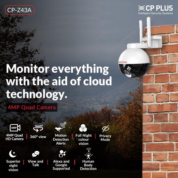 CP PLUS 4MP Wi-fi Full Color Outdoor Smart Security Camera | 360˚ with Pan & Tilt | Two Way Talk | Human Detection | Night Vision | Supports SD Card (Up to 128 GB) | Alexa & OK Google - CP-Z43A