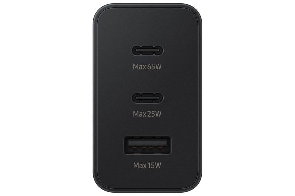 Samsung Original 65W Tri Port,Type-C & USB-A,Super Fast Charger (Cable not Included),Black,Tablet