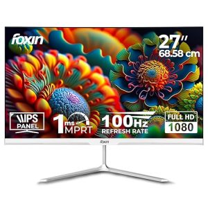 Foxin 27 Inch FHD LED Monitor 1080p Elite Series | IPS Panel, HDMI & VGA Port | 100Hz Refresh Rate | True Pixel | Anti-Glare Flicker-Free | Frameless | Metal Stand | 16.7 M Colors | 3 Yrs Warranty