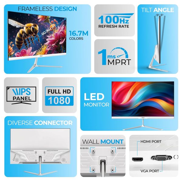 Foxin 24 Inch FHD LED Monitor 1080p Elite Series | IPS Panel, HDMI & VGA Port | 100Hz Refresh Rate | True Pixel | Anti-Glare Flicker-Free | Frameless | Metal Stand | 16.7 M Colors | 3 Yrs Warranty - Image 8
