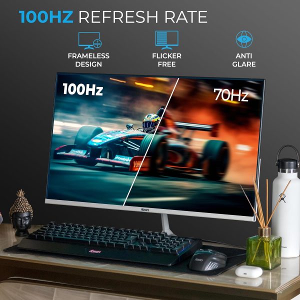 Foxin 24 Inch FHD LED Monitor 1080p Elite Series | IPS Panel, HDMI & VGA Port | 100Hz Refresh Rate | True Pixel | Anti-Glare Flicker-Free | Frameless | Metal Stand | 16.7 M Colors | 3 Yrs Warranty
