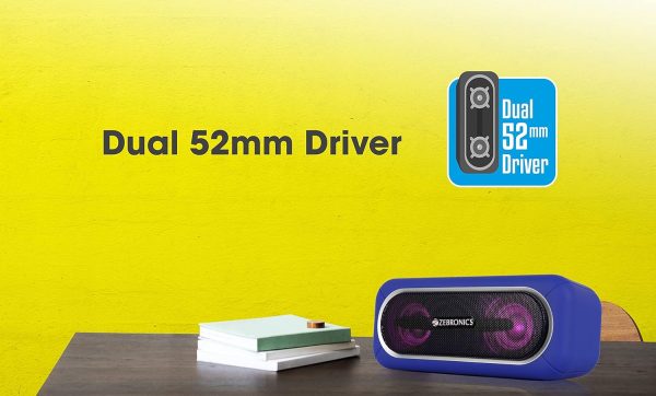 Zebronics Zeb-Delight 20 Bluetooth v5.0 Portable Speaker with 10W RMS, TWS Function, FM Radio, Call Function, Supports USB, microSD, 5H Backup, Built-in Rechargeable Battery, AUX and RGB Lights
