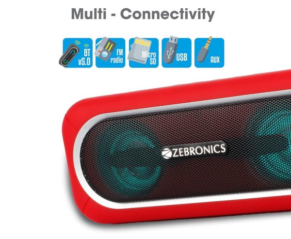 Zebronics Zeb-Delight 20 Bluetooth v5.0 Portable Speaker with 10W RMS, TWS Function, FM Radio, Call Function, Supports USB, microSD, 5H Backup, Built-in Rechargeable Battery, AUX and RGB Lights