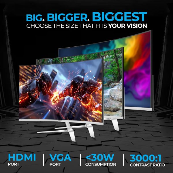 Foxin Elite 24 Inch Curved LED Monitor – Full FHD 1080p, 100Hz, Frameless Design, HDMI & VGA Ports, Anti-Glare, Flicker-Free, Wall Mountable, LED Backlight