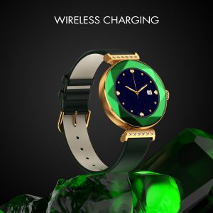 Fire-Boltt Emerald Gemstone-Studded Diamond Cut Smart Watch 27.68mm (1.09 inch) with Additional Stainless Steel Strap (Green)
