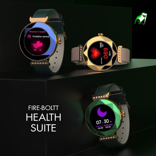 Fire-Boltt Emerald Gemstone-Studded Diamond Cut Smart Watch 27.68mm (1.09 inch) with Additional Stainless Steel Strap (Green)