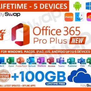 MS 365 Pro Plus | New 2025 Edition | (upto 5 Devices, Lifetime Validity) for Win, iOS, macOS, iPADOS, Android | 100GB Cloud Storage for lifetime | Regular Updates with Unlimited Reinstallations