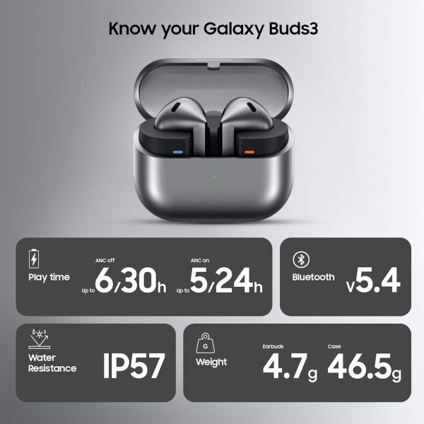 Samsung Galaxy Buds 3 (White) with Galaxy AI Powered Real-time Interpreter | 24-bit Hi-Fi Audio | Up to 36H Battery | IP57
