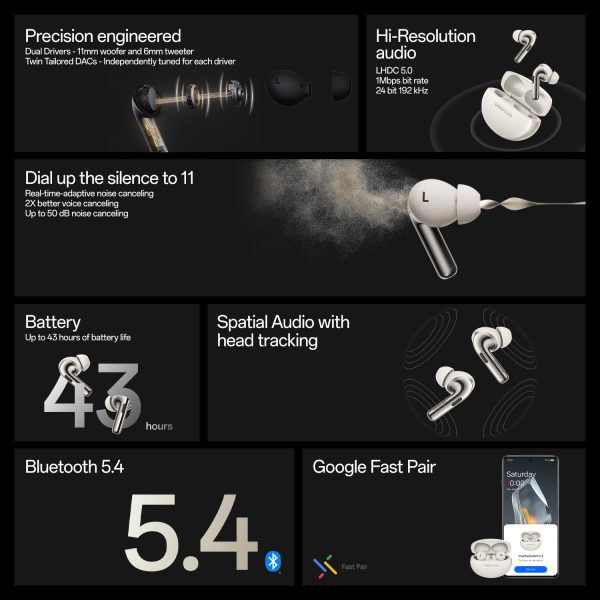 OnePlus Buds Pro 3 Bluetooth TWS in-Earbuds Dual Drivers, Dual Dacs, Dynaudio Eqs, AI-Powered Translator, Up to 50Db Adaptive Noise Cancellation, Up to 43Hrs Battery.