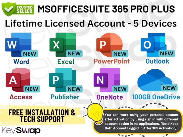 MS 365 Pro Plus | New 2025 Edition | (upto 5 Devices, Lifetime Validity) for Win, iOS, macOS, iPADOS, Android | 100GB Cloud Storage for lifetime | Regular Updates with Unlimited Reinstallations