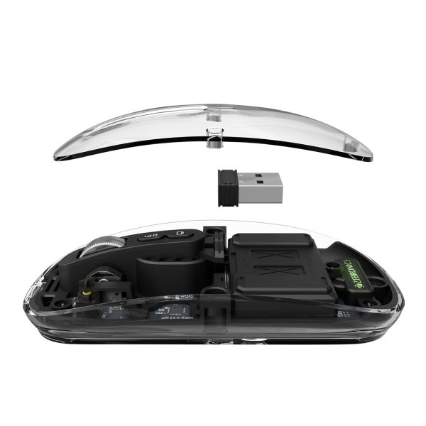 ZEBRONICS Sheer Rechargeable Wireless Mouse, Dual Mode (2.4GHz + BT), Dual Bluetooth, Silent Operation, Transparent Body, RGB, Battery Indicator, for Mac | Laptop | Computer (Grey)