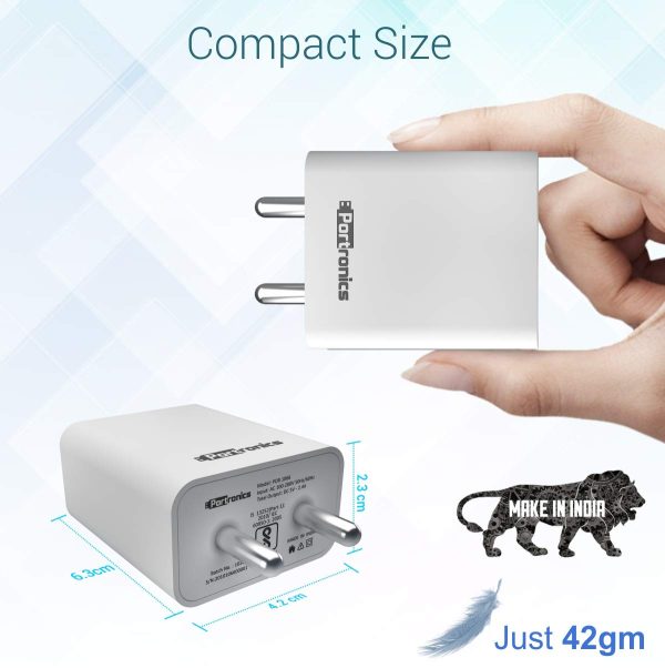 Portronics Adapto 66 2.4A 12w Dual USB Port 5V/2.4A Wall Charger,Comes with 1M Micro USB Cable, USB Wall Charger Adapter for iPhone 11/Xs/XS Max/XR/X/8/7/6/Plus(White)