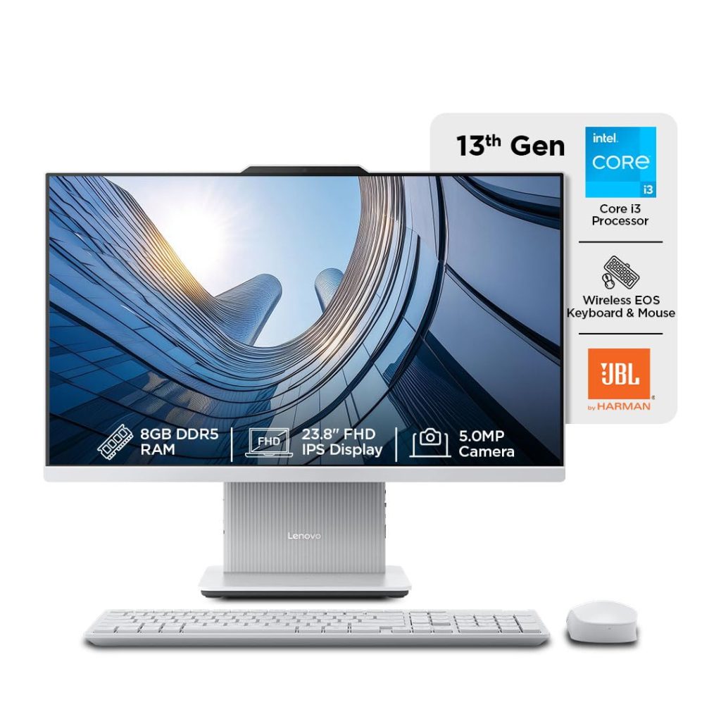 Lenovo IdeaCentre AIO 13th Gen Core i3-1315U 24" FHD IPS (8GB RAM/512GB SSD/Windows11/Office 21/3Wx2 Harman Speakers/Alexa Built-in/Wireless EOS Keyboard & Mouse, Grey), F0HN00FWIN All-in-One Desktop