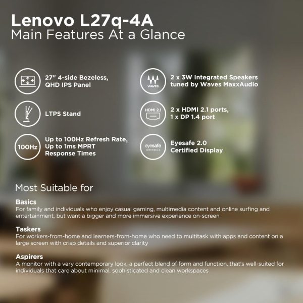 Lenovo L-Series L27Q-4A 27 inch (68.5cm) QHD IPS Monitor