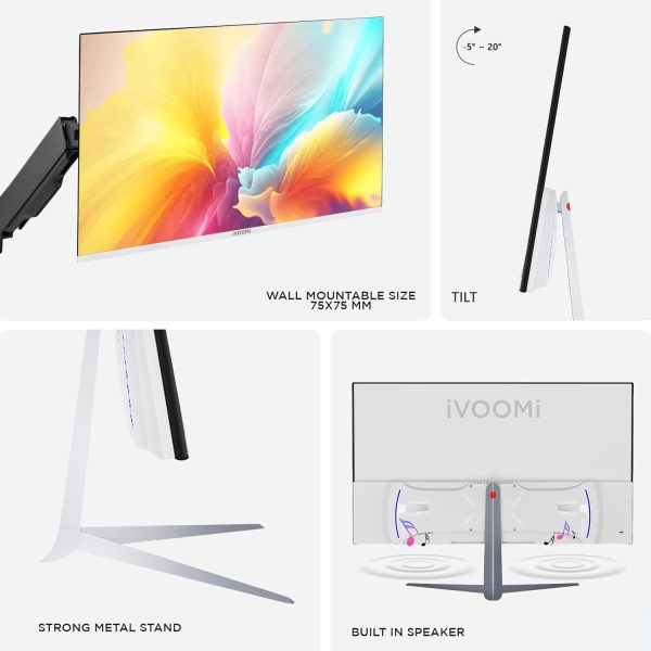 iVOOMi 24 Inch (60.45 cm) Ultra Slim Flat FHD Monitor for PC with Built-in Speaker and 100Hz Refresh Rate, 1920 x 1080 Pixels, 16.7M Colors, Bezel Less Design, Flicker Free -3 Years Warranty