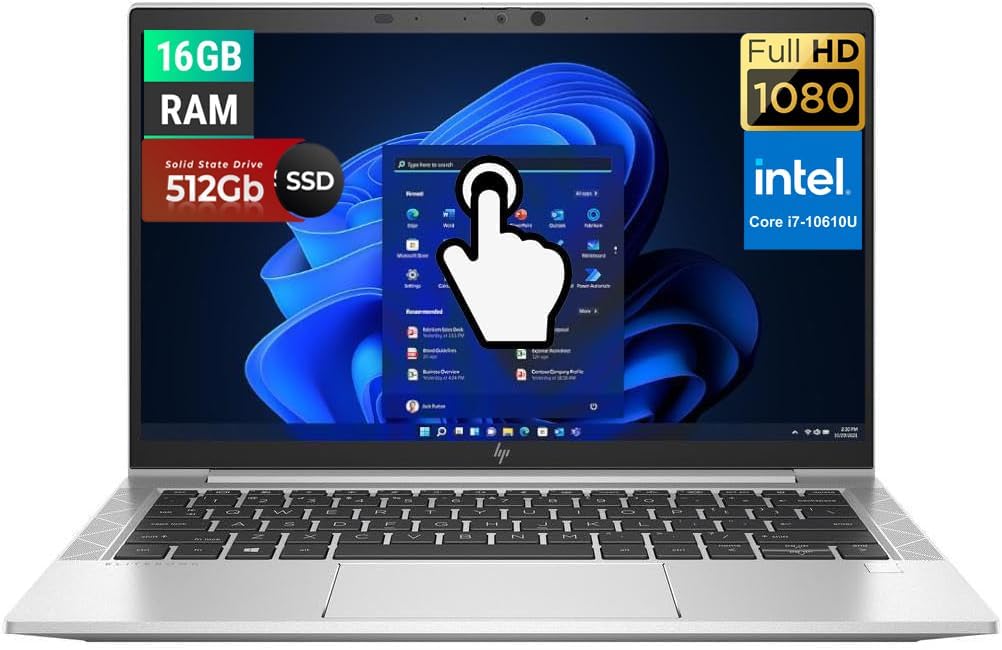 HP EliteBook 830 G7 Touchscreen Laptop, 13.3" FHD(1920x1080), Intel i7-10610U 1.8GHz, 16GB RAM, 512GB SSD, Backlit Keyboard, Windows 10 Pro (Renewed)