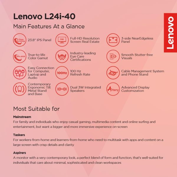 Lenovo L-Series L24i-40 60.45cm (24 inch) | FHD IPS Ultraslim Monitor