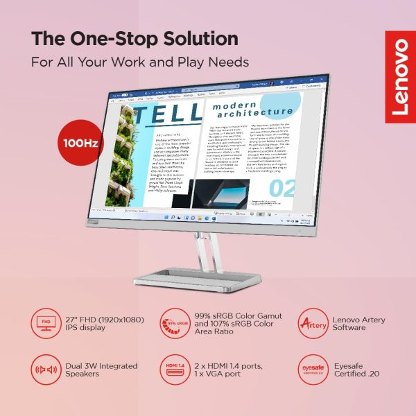 Lenovo L-Series L27i-40 27 inch (68.6cm) FHD IPS Ultraslim Monitor