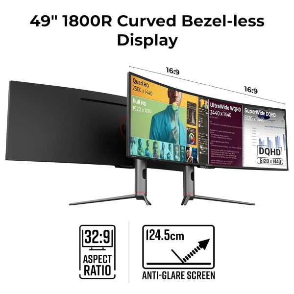 ZEBRONICS N49A 49"" (124.5 cm) 1800R Curved Ultrawide Gaming Monitor, DQHD 5120x1440, 400Nits, 120Hz, 1ms MPRT, HDR400, 99% sRGB | 95% DCI-P3, Adaptive Sync, 2 x (DP | HDMI | USB) + Type C