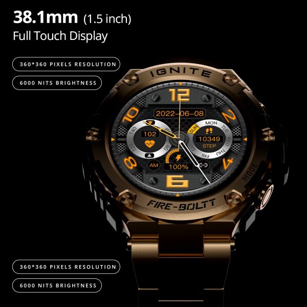 Fire-Boltt Assault Rugged Smartwatch – 1.5" HD Display, Bluetooth Calling, 600mAh Battery, Compass, Heart Rate & SpO2 Monitoring, 7-10 Days Battery Life, Heavy Metal Sports Design