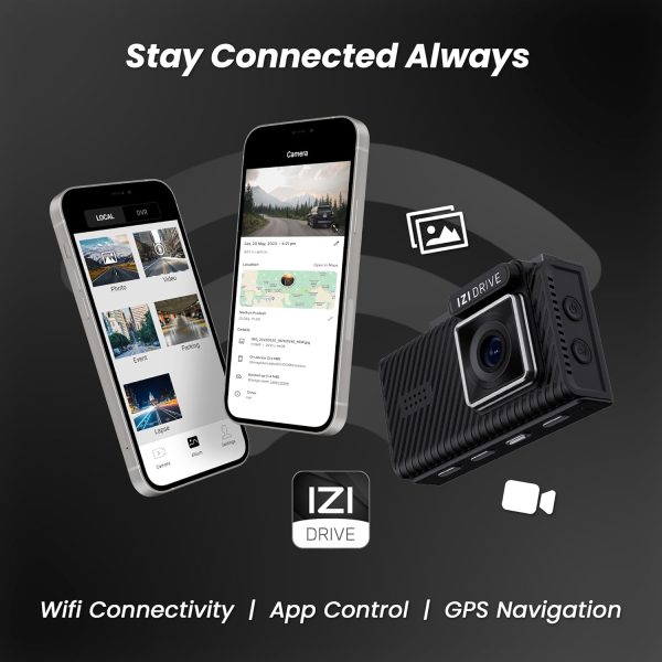 IZI Drive Plus+ 4K Dual Channel Dash Camera with GPS, 3inch HD Screen, 170° Wide Angle, Night Vision, G-Sensor, WiFi, ADAS, Emergency Recording, Made for Indian Roads, Optional Car Parking Monitor